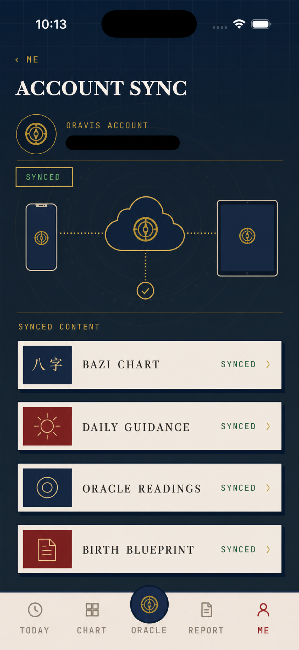 Oravis account content synchronized across devices