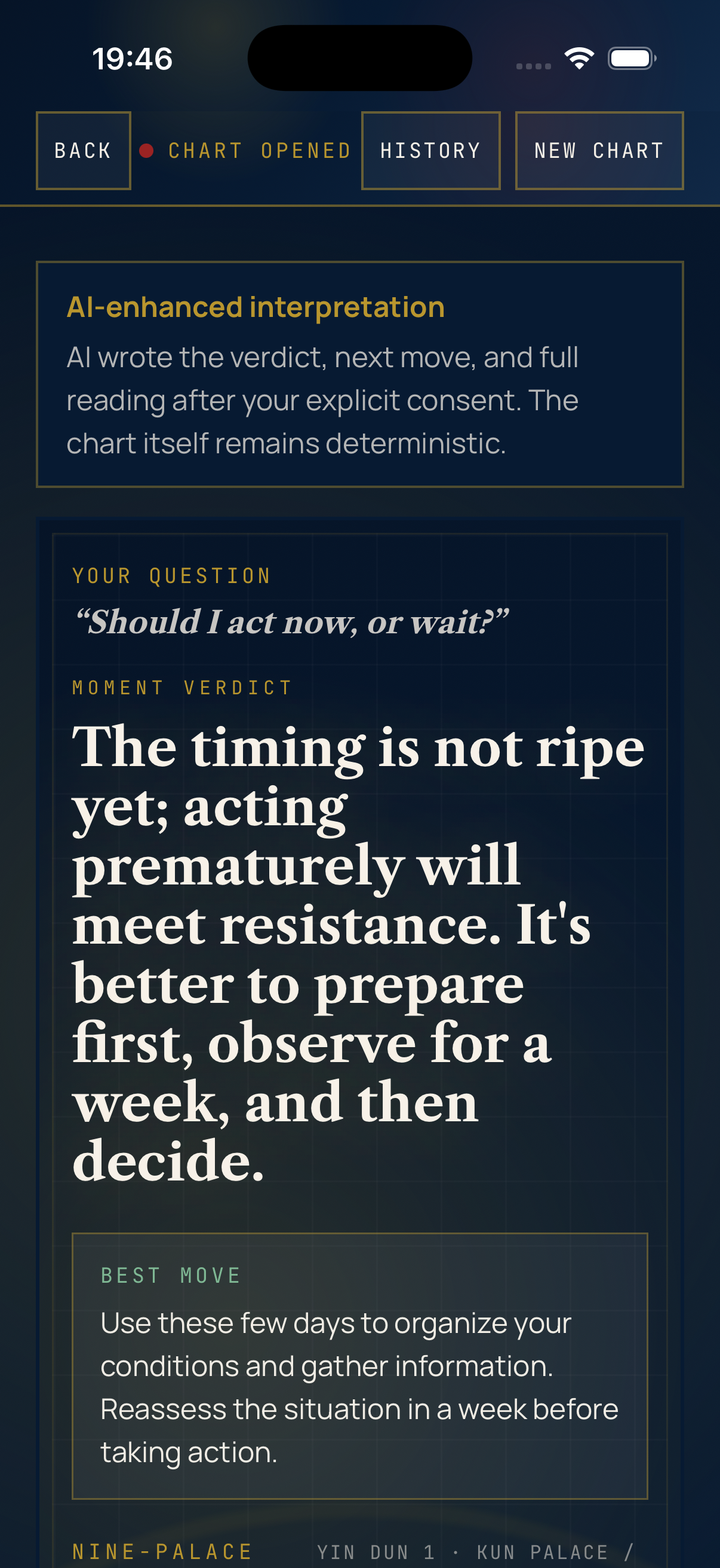 Oravis Qi Men decision reading screen